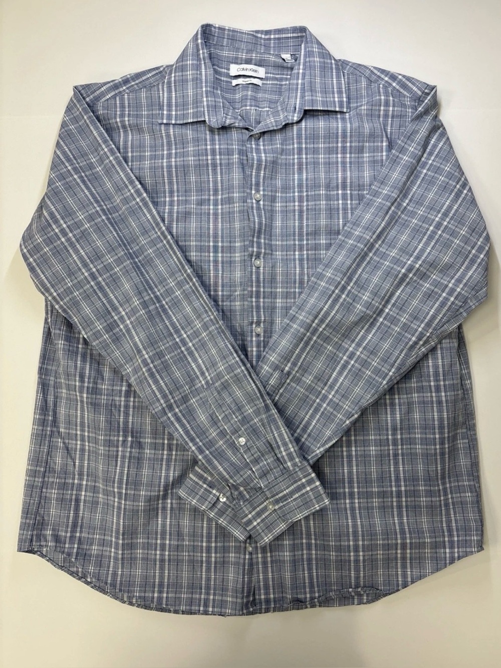 Calvin Klein Gray-Blue Plaid Long-Sleeve Dress Shirt